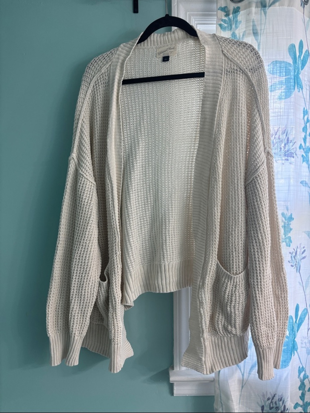 Universal Thread Cream Open-Front Waffle Knit Cardigan